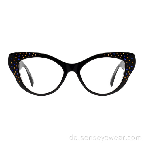 Katzenauge Rhinestone Acetat optische Rahmenbrille